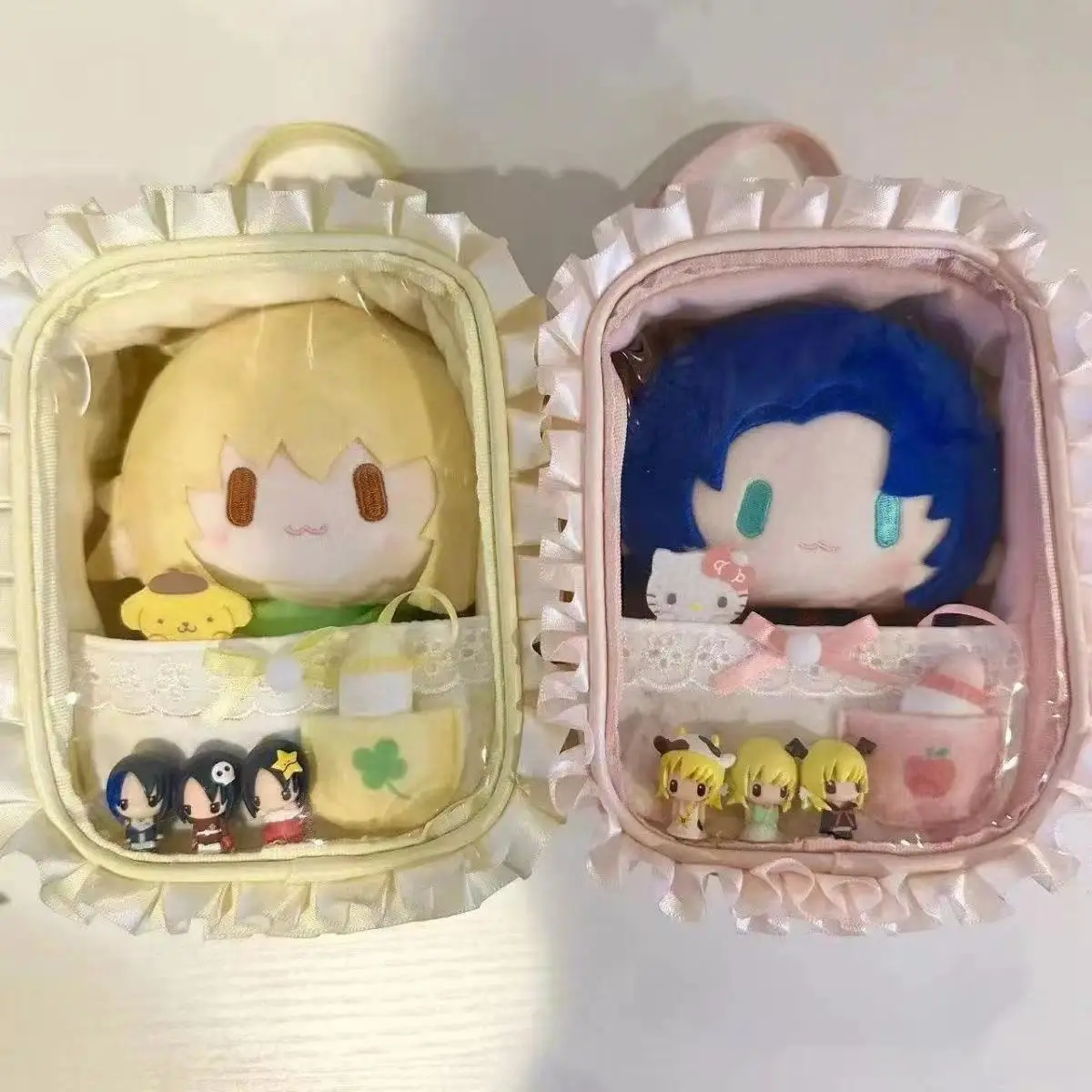 Doll Display Shoulder Bag - Cute Transparent Carrier with Ruffle and PU Leather Trim for Toys, Collectibles
