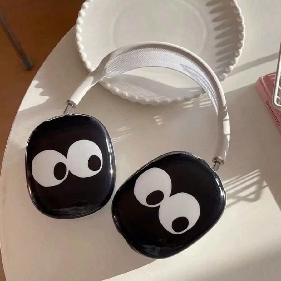 AirPods Max 2 Headphone Protective Case, Premium-Textured Sturdy Hard PBT Modern Cover with Funny White-Eye Facial Design, Heavy-Duty Protection