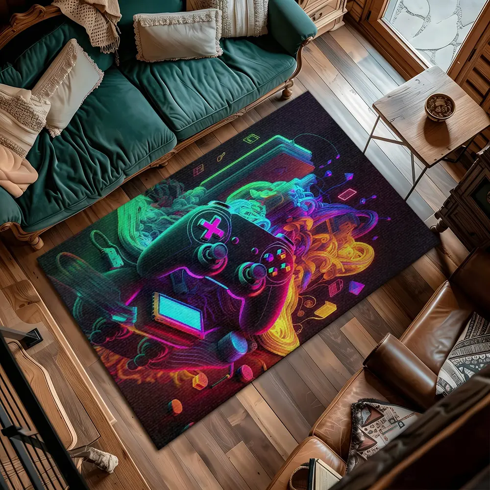 Neon Smoke Game Controller Crystal Velvet E-Sports Anti Slip Floor Rug #NeonSmokeGameRug #EsportsControllerMat #CrystalVelvetCarpet #GamingRoomDecorMat