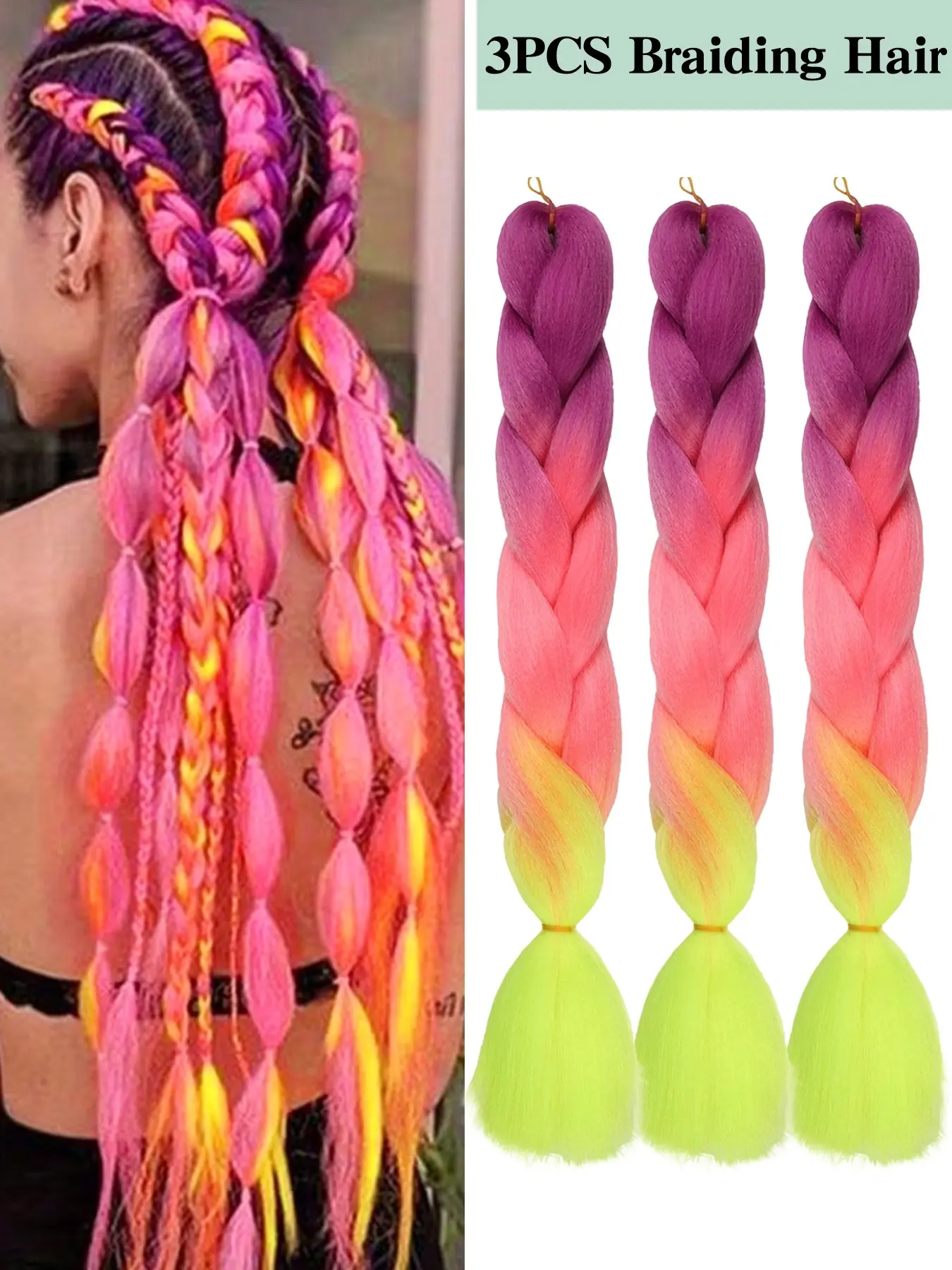 Braiding Hair,Boho Hair for Braiding,Colored Braiding Hair Extensions for Women Girl 24 Inch 3 Packs Braiding Hair Extensions for Braids,Synthetic High Temperature Crochet Jumbo Braid Hair