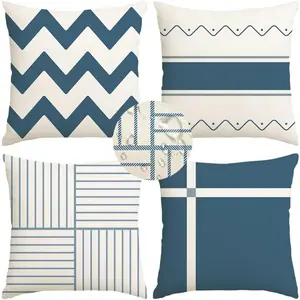 Set of 4 Waterproof Outdoor Pillow Covers 20x20, Blue White Patio Cushion Covers for Garden Porch Sofa Summer Decor