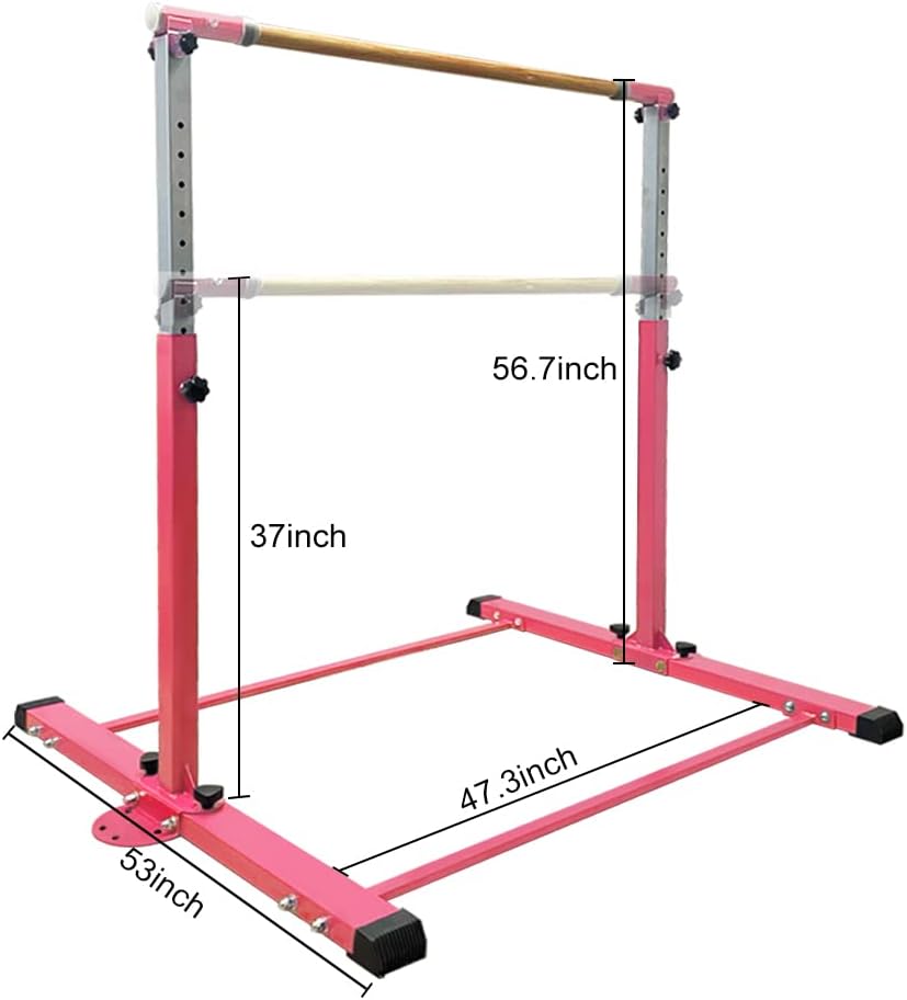 Gymnastics Bar for Girls Ages 3-15 with Ring for Indoor Equipment- Steady Steel Construction, Anti-Slip, Easy to Assemble, 3' to 5' Adjustable Height Gymnastics Bar for Girls Ages 3-15 with Ring for Indoor Equipment- Steady Steel Construction, Anti-Slip, Easy to Assemble, 3' to 5' Adjustable Height