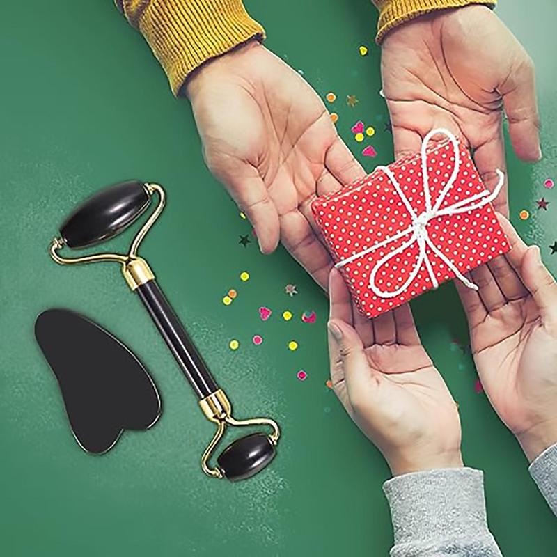 Face Massage Tool, 2 Counts/set Face Roller & Body Massage Tool, Including 1 Massage Roller & 1 Heart Shape Gua Sha Board, Facial Massage Tool, Christmas Gift