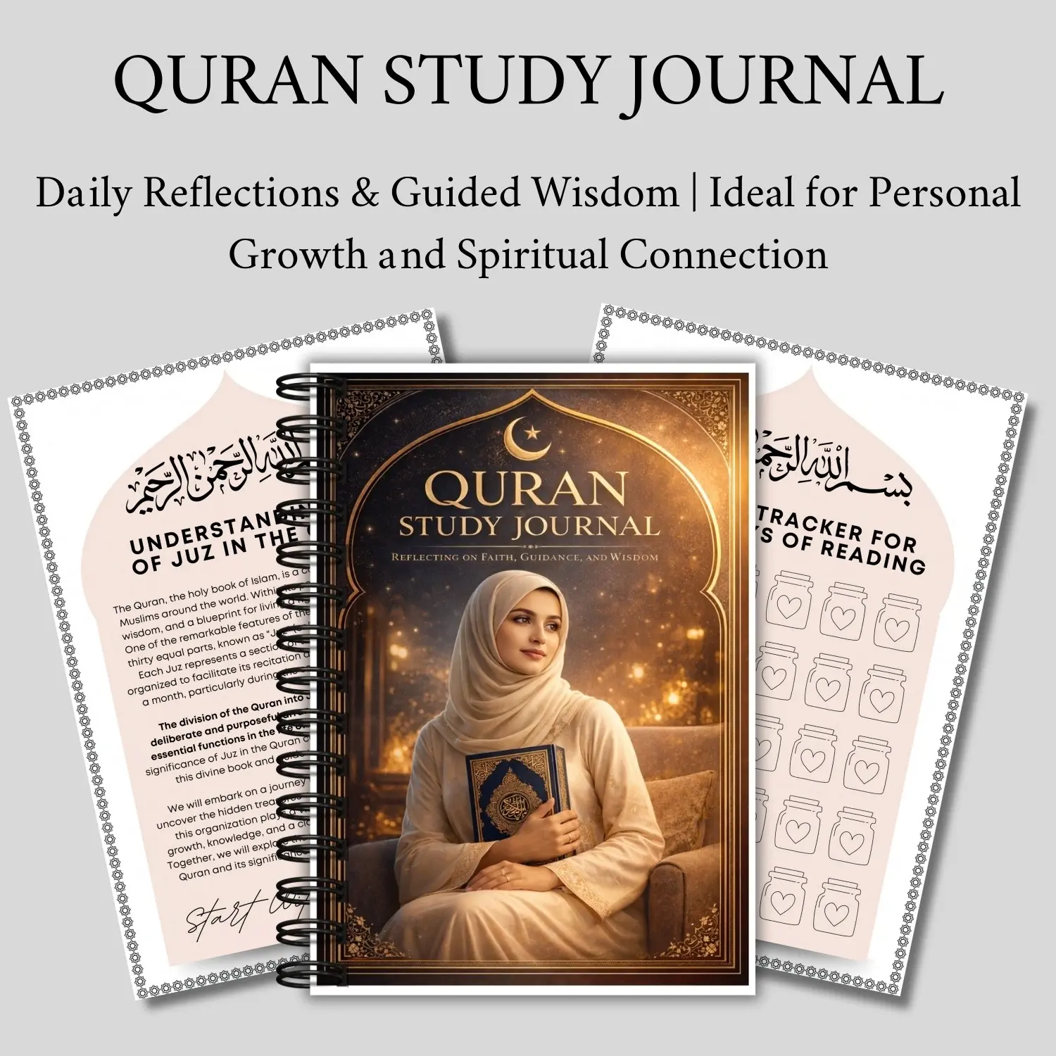 Quran Learning Plan - Suitable for the 30-chapter Quran recitation system, including a 30-day Quran tracker, chapter-by-chapter progress records, daily Quran reflection prompts, and weekly plan milestones - Islamic products to help Quran Study