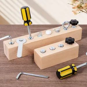 Montessori Early Education Wooden Screwdriver Set, 8 Real Screws Nuts Combinations, Stem Learning Toy for Kids, Manual Skills Tool Set, Home School Gift
