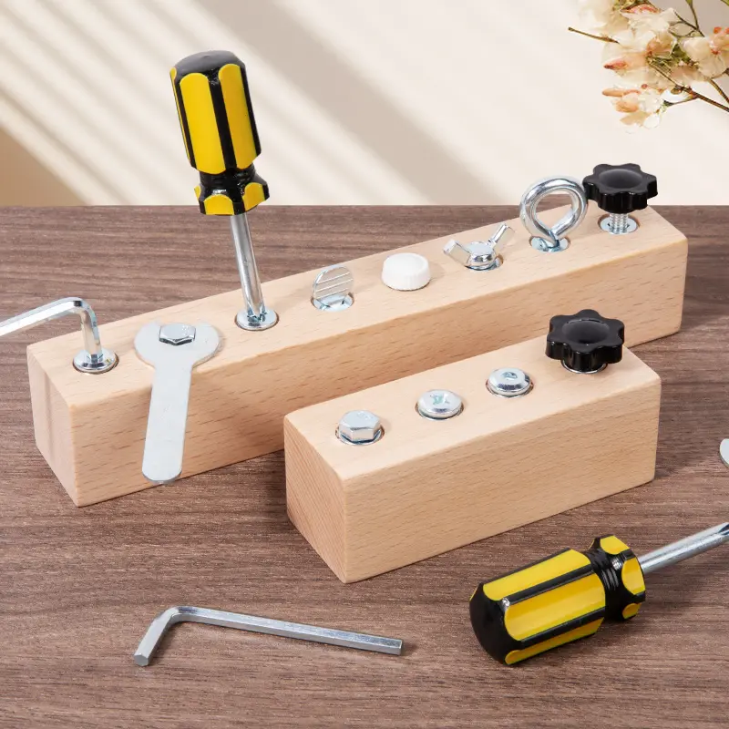 Montessori Early Education Wooden Screwdriver Set, 8 Real Screws Nuts Combinations, Stem Learning Toy for Kids, Manual Skills Tool Set, Home School Gift