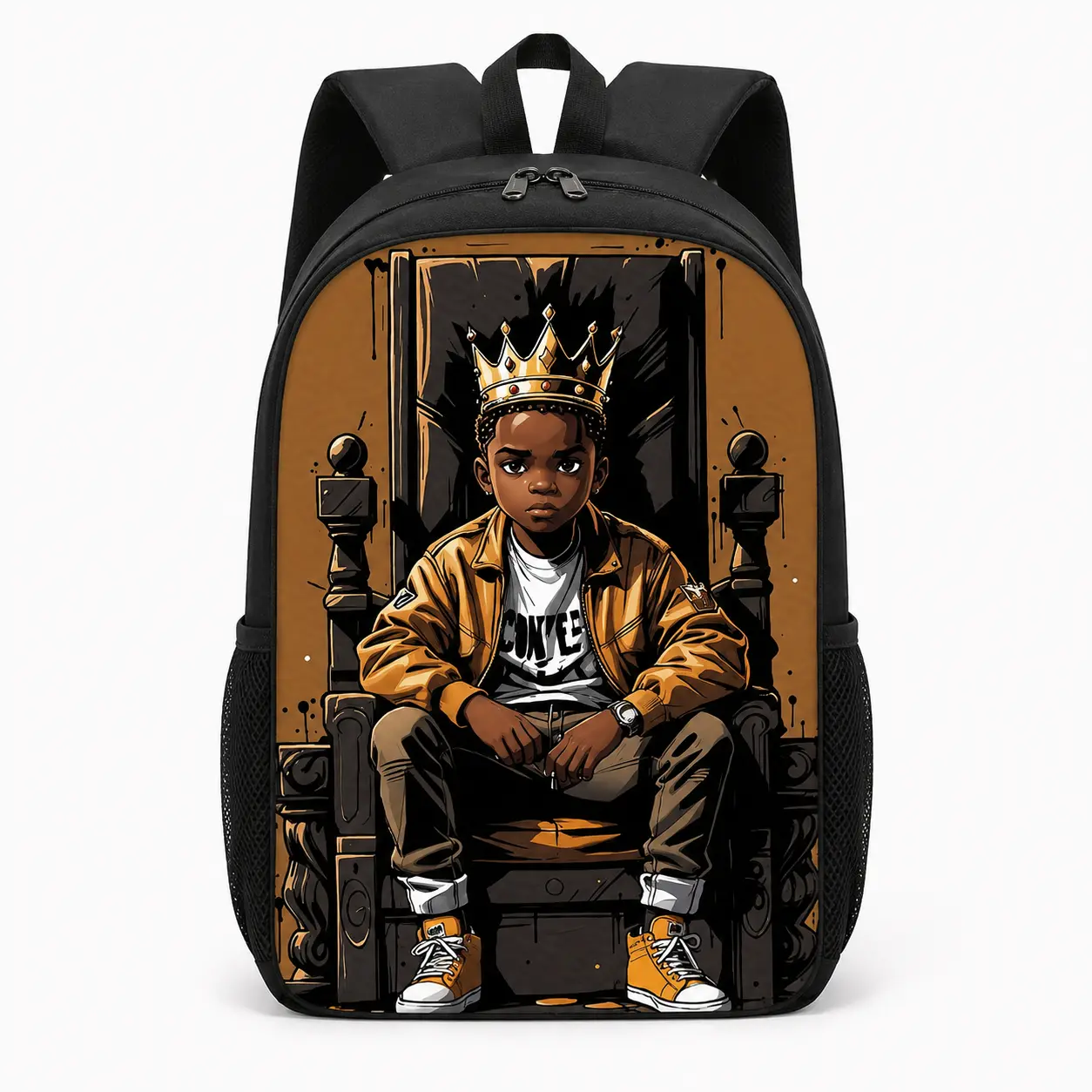 African-American Boy's Crown Backpack - Black Schoolbag for School Use, Casual Daypack for Teens (Sports & Outdoor Gym Bag)