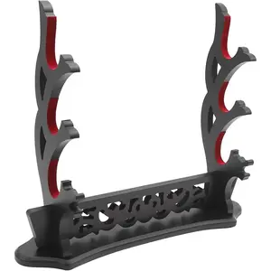 Vine Katana Three-Tier Sword Stand Holder with Padded for Japanese Samurai Sword Display Tanto Rapier Light Saber, Black Lacquer Finish
