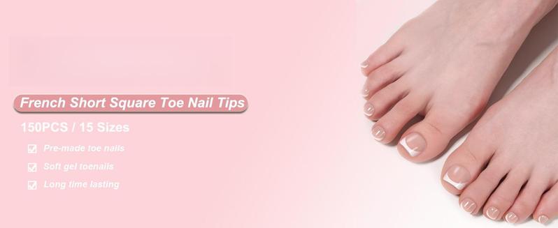 150Pcs French Press On Toenails - Short Square Round Shape, 15 Sizes Baby Pink Full Cover Fake Toe Nail Tips for Women 150Pcs French Press On Toenails - Short Square Round Shape, 15 Sizes Baby Pink Full Cover Fake Toe Nail Tips for Women