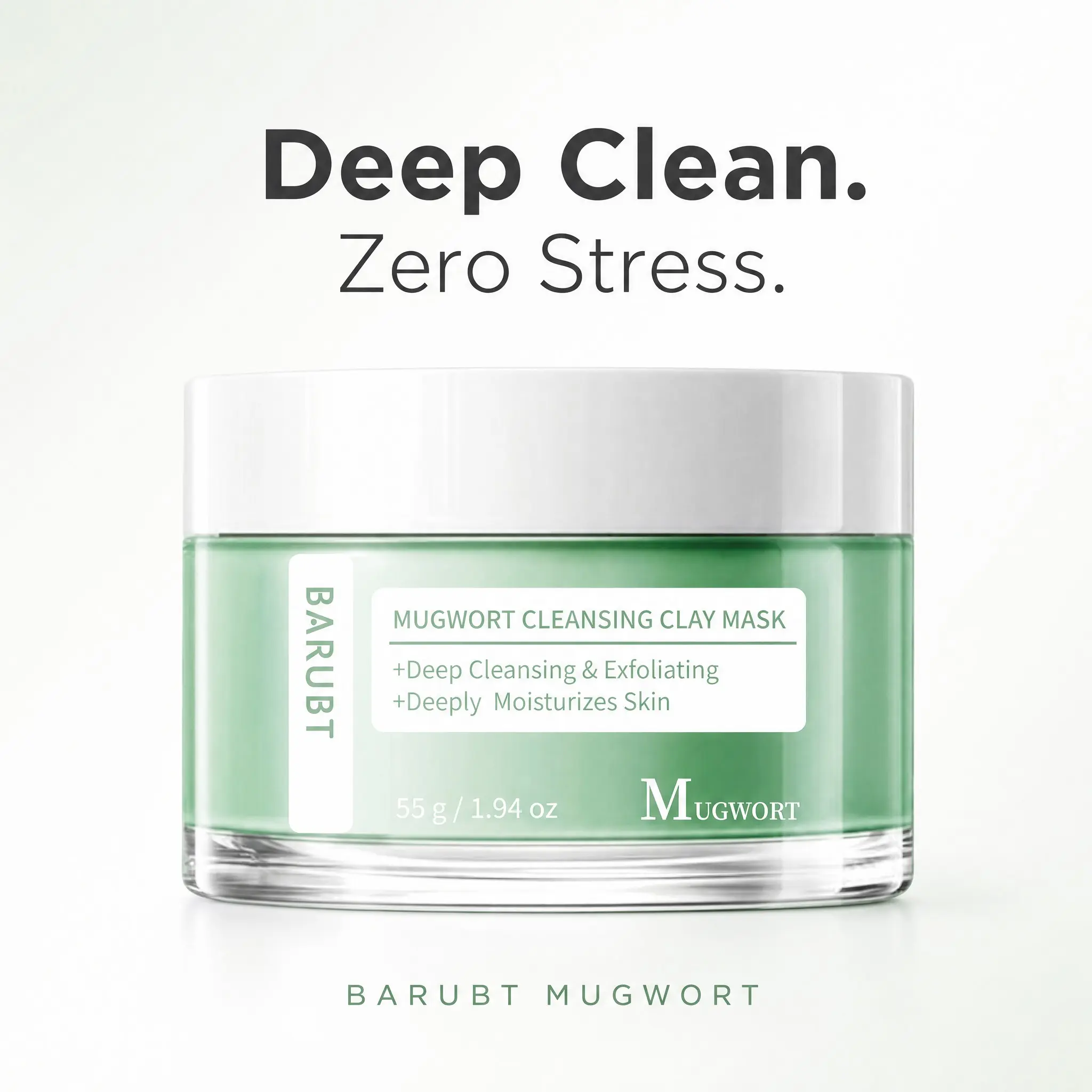 BARUBT Mugwort Cleansing Clay Mask, Gentle Calming Facial Mud Mask, Deep Clean Blackheads Refine Pores Hydrating Exfoliating Mask 55g #ClayMask #MugwortSkincare #DeepCleansingMask #BlackheadRemover #PoreMinimizer #SensitiveSkinCare #HydratingMask