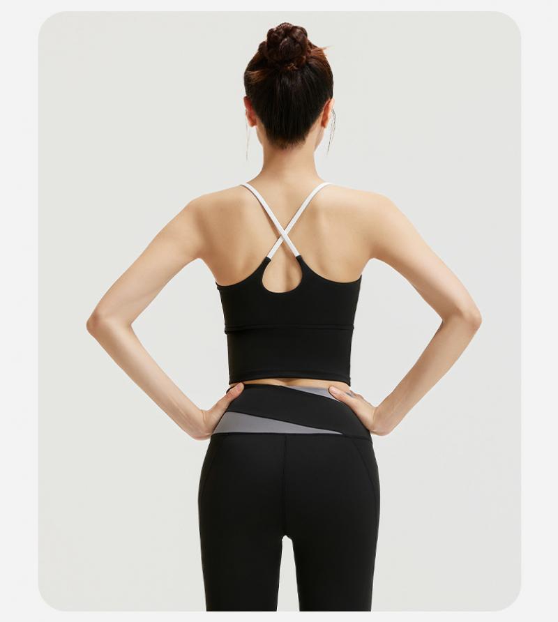 Women's Naked Feeling Breathable Sports Set, High Stretch Color Block Design, One-Piece Fixed Cup, Slimming Fitness Yoga Outfit