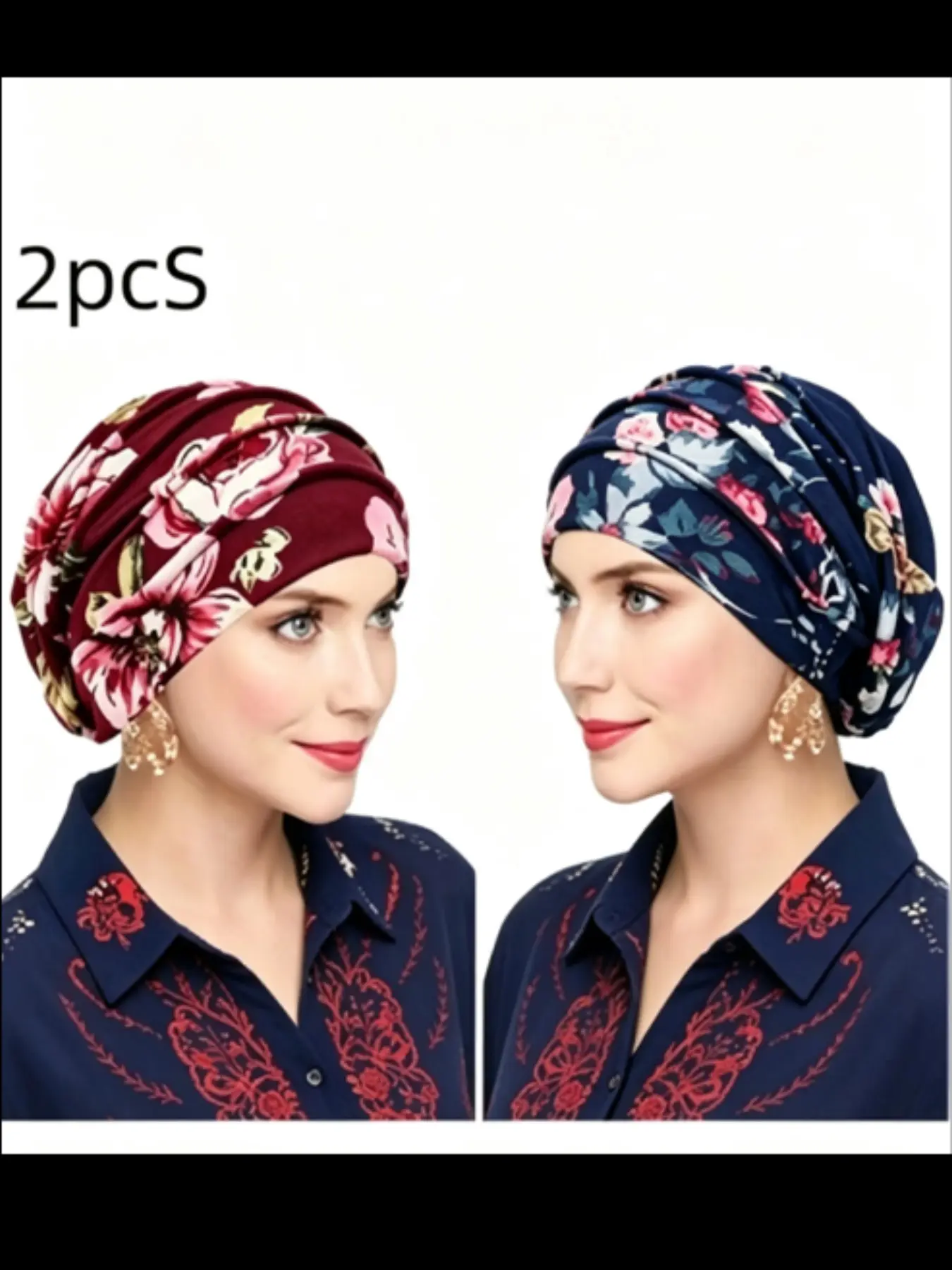 2-Pack Printed Loose Headscarf Hats, Women's Brushed Fabric Chemotherapy Accessories, Ethnic Floral Leopard Knit Caps, Elegant Turban Hijab, Fashion Turban, Turban Wrap