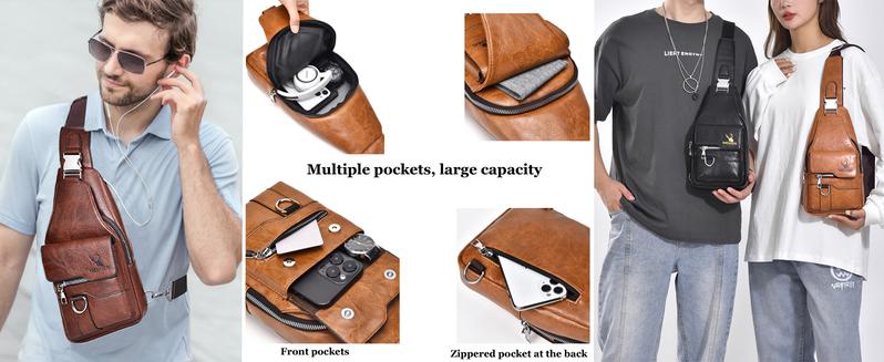 2026 new fashion trend brown PU leather bag, men's and women's shoulder bags, large capacity multi compartment crossbody bags, daily commuting high-end chest bags, casual lightweight waist bags, the best choice for hiking, cycling, fishing, camping, holid