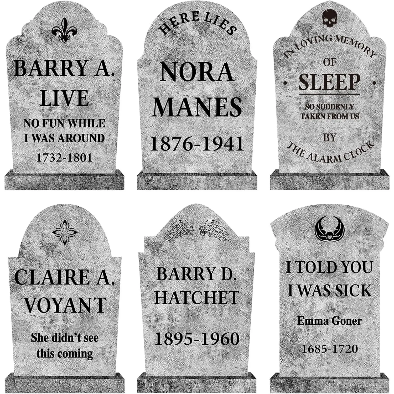 Halloween Decorations Outdoor Graveyard Tombstones: 6ct Large Realistic Halloween Cemetery Tombstone Yard Signs with Stakes, 17"  Gravestones,  Lawn Decor Outside (Flat, NOT )