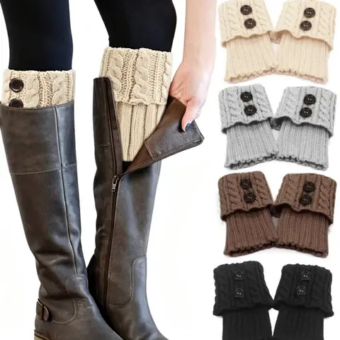 1/2/3/4/6/8/16 Pairs Women's Retro Knit Warm Socks, Folded Double Button Boot Top, Elastic Warm Knee Knit Boot Socks, Winter Thigh High Boots