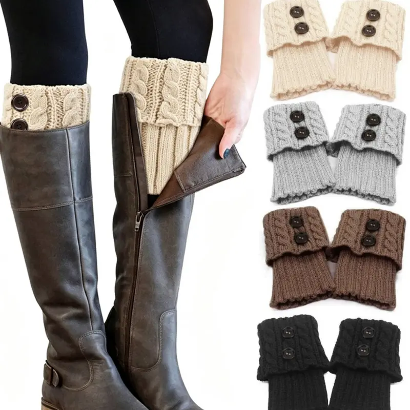 1/2/3/4/6/8/16 Pairs Women's Retro Knit Warm Socks, Folded Double Button Boot Top, Elastic Warm Knee Knit Boot Socks, Winter Thigh High Boots