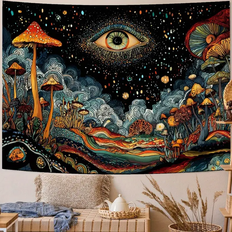 Extra Large Neon Nature Bohemian Sun Mushroom Colorful Traditional Style Tapestry - Hippie Cute Aesthetic Indoor Wall Hanging Backdrop, Bedroom Home Decor, Artistic Student Gift, Personalized Durable Decor, Colorful Traditional Style Tapestries