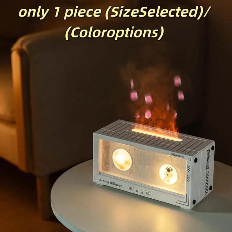 Galactic Astronaut Aroma Diffuser, Simulated Flame & Colorful Lights, 300ML Cool Mist Humidifier, 3h/6h Timer