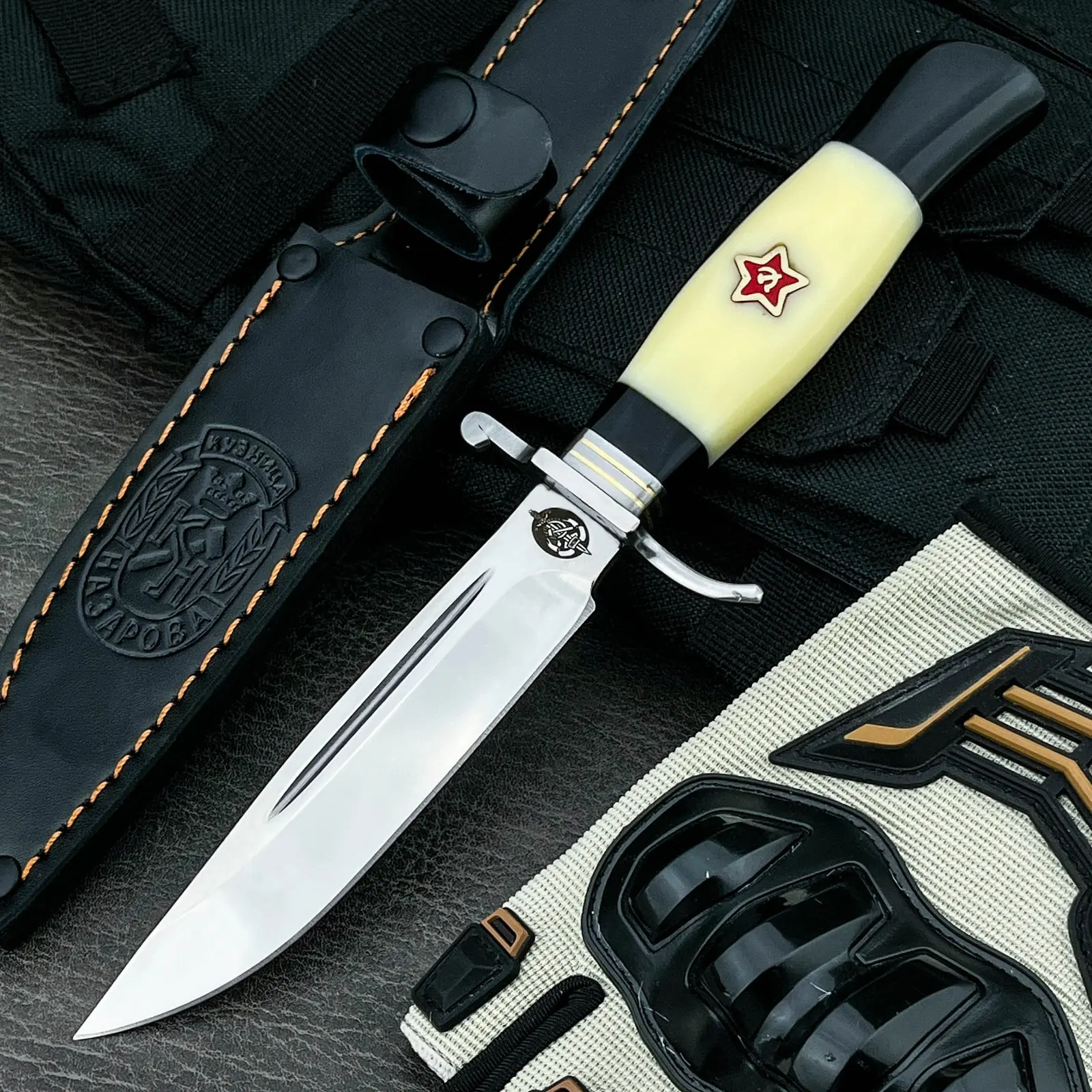Best-selling in Russia: NKVD Survival Fixed-Blade Knife with Sheath, High-Hardness 440C Blade, Stainless Steel Guard + Resin Handle—EDC, Adventure, Jungle, Fishing, Hiking, and Outdoor Camping Knife