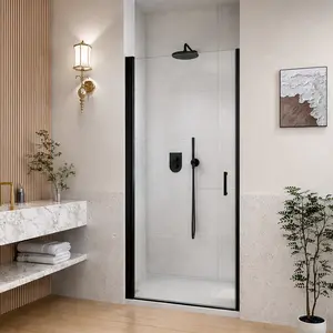ARCH 24" W x 72" H Semi-Frameless Circular Pivot Shower Door with 1/4" SGCC Tempered Glass, Reversible Left/Right Installation, Matte Black or Chrome Aluminum Frame, Zero-Leakage Magnetic Seal, for Bathroom Shower Enclosure, Chrome/Matte Black