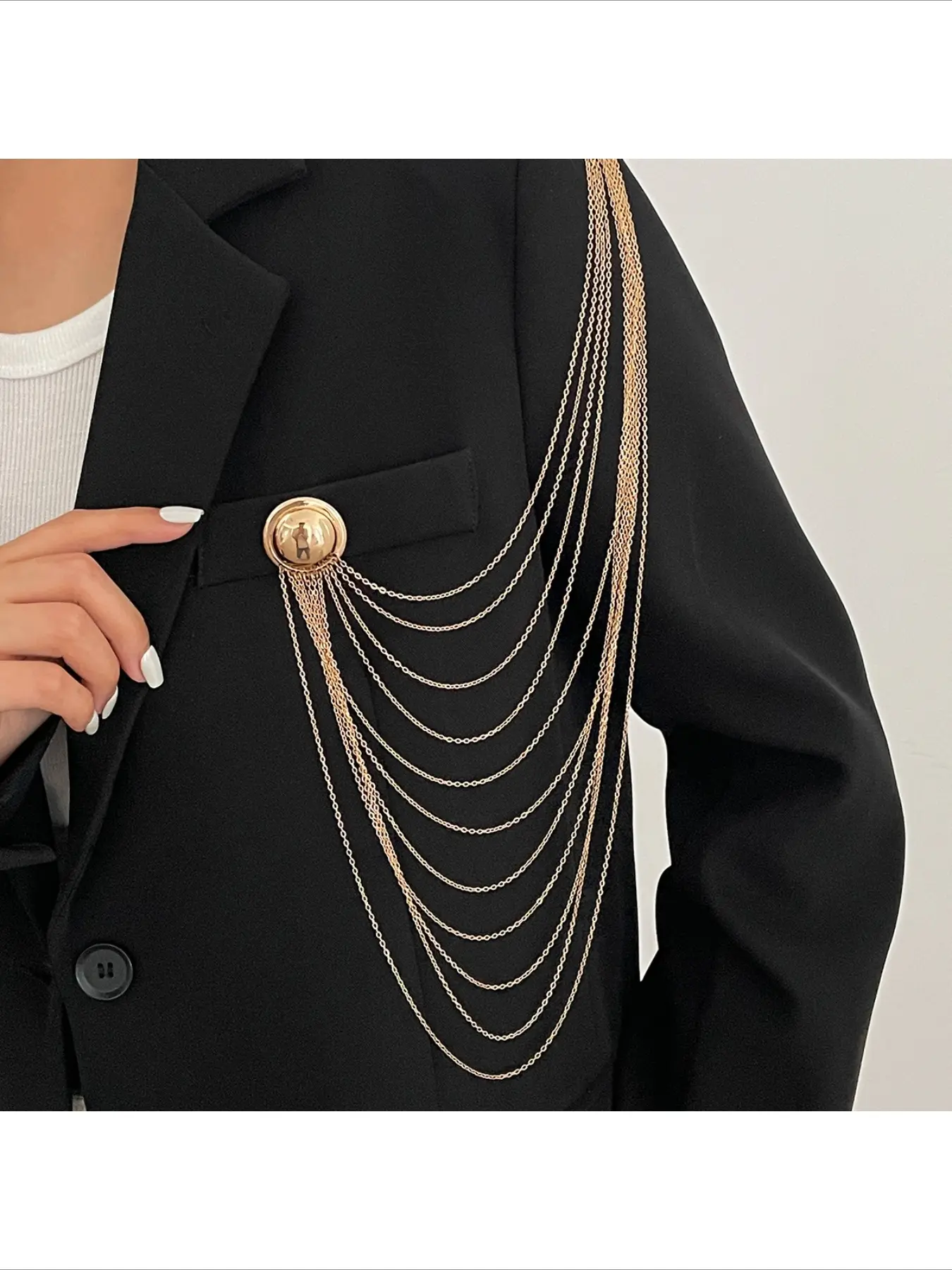 Statement Silver Multi Layer Chain Brooch for Women, Vintage Shoulder Dangle Tassel Link Chain Blazer Pin, Office Siren Punk Suit Jacket Clothes Jewelry