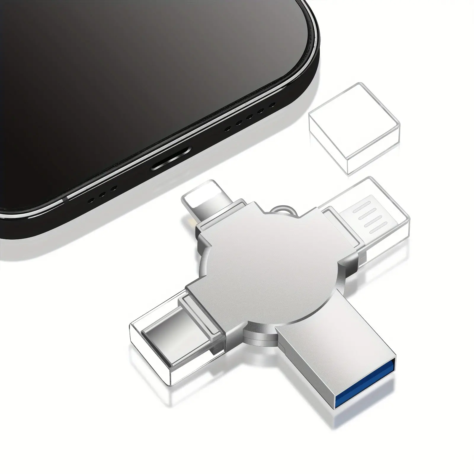 4-in-1 Flash Drive for iPhone & Type-C & Android & PC, High-Speed USB 3.0 External Storage 64GB/128GB/256GB/512GB/1TB, Backup Photos and Videos, USB Memory Stick PenDrive Thumb Drive, USB Flash Drives