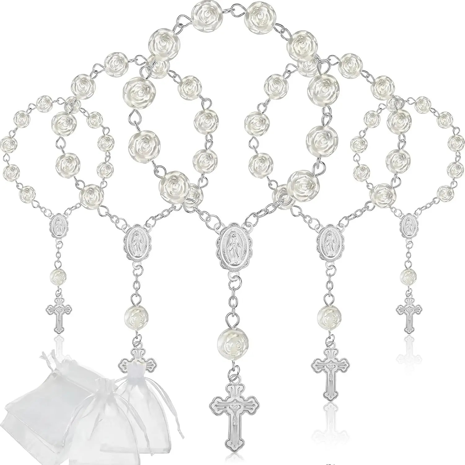 Mini Rosaries Baptism Favors Rosary Beads Finger Baptism Rosaries Bulk with Organza Bags Centerpieces for First Communion Christening Weddings Party Favors