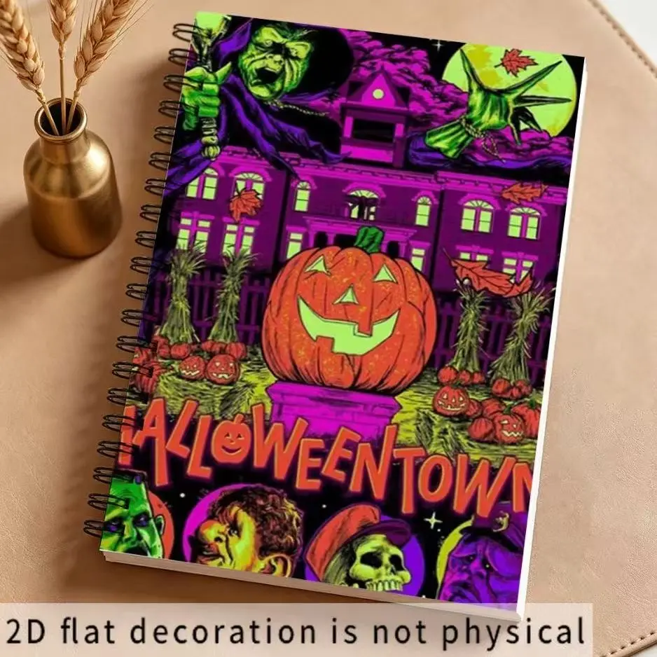 Halloween Theme Retro American Coil Notebook, Daily Writing Notebook, Hand Account Diary, Note-Taking Journal, Perfect for Everyday Use