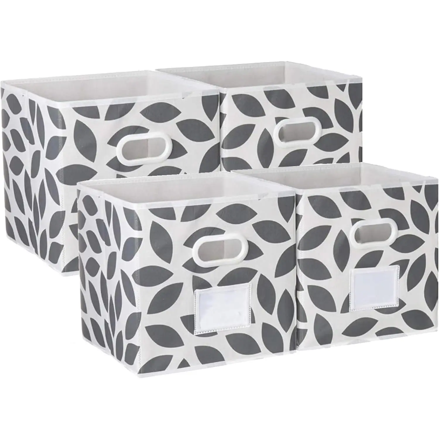 Fabric Storage Bins Cubes Baskets Containers with  Plastic Handles for  Closet Bedroom Drawers Organizers, Flodable, Grey, Set of 4