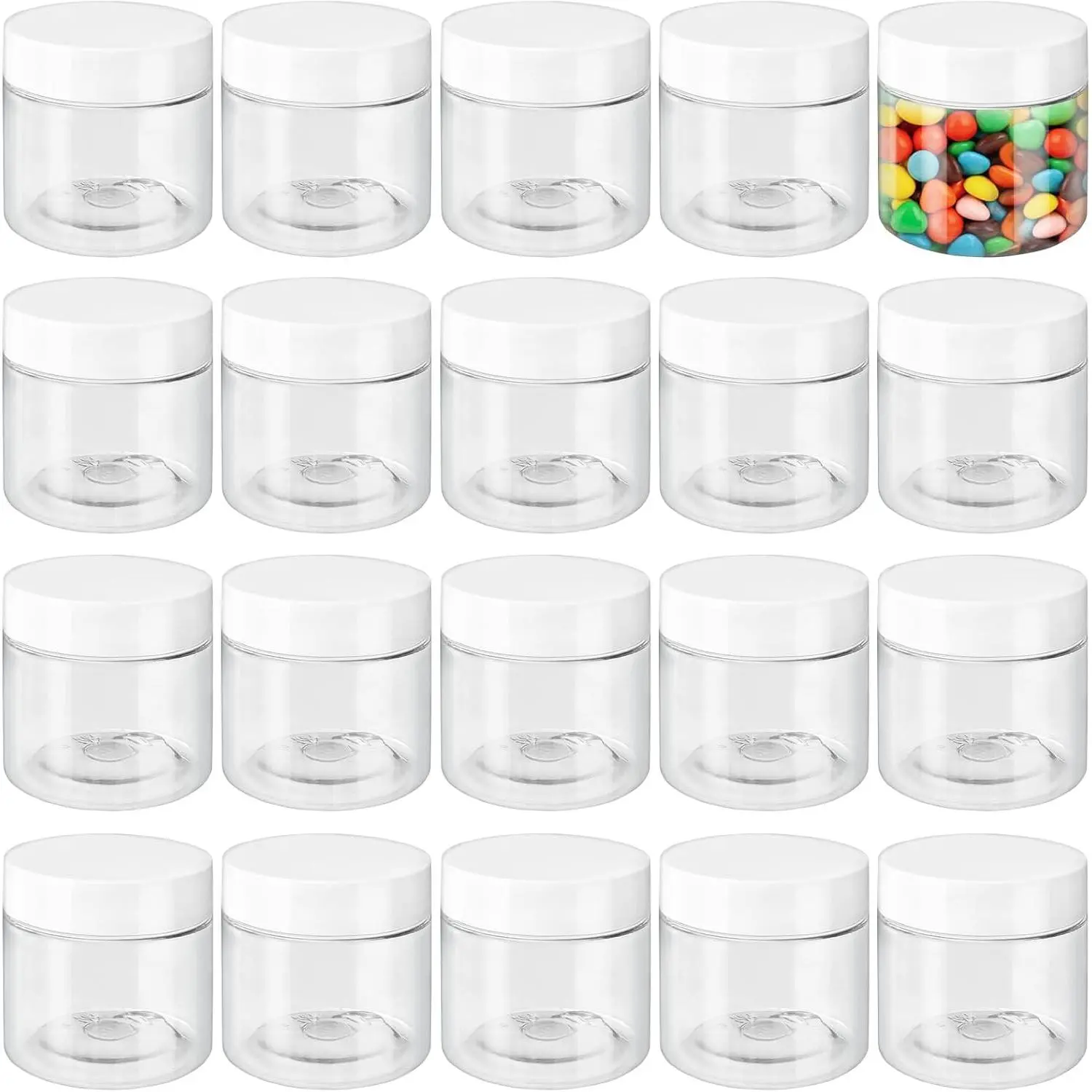20 count 2 Oz Clear  Container with White ,Travel Storage Clear Empty  Jars,Plastic Round Pot Jars for Eye Shadow,Lotion,Cream,,Painting,Candies,DIY Ointments