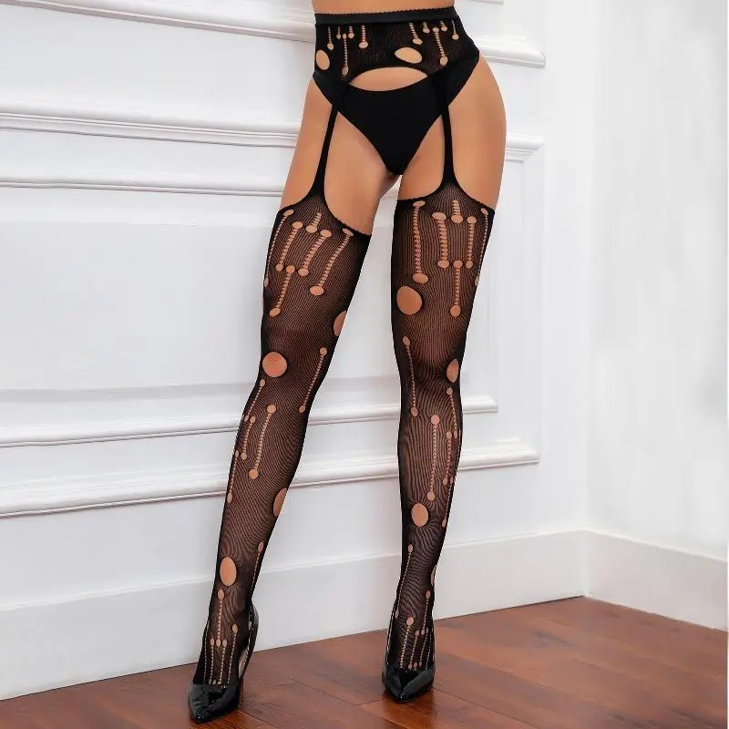 Elegant Fishnet Pantyhose for Women, Cute Polka Dot Sheer Tights with Integrated Suspender Belt for Party Outfits, Basic