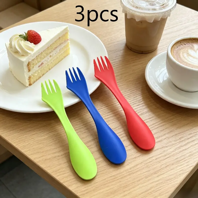 3pcs Three-in-one knife, fork and spoon, multi-functional creative tableware, portable outdoor spoon, children's spoon, picnic fork, dessert fork, Tableware Utensils