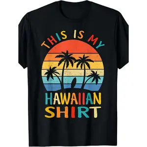 Men'S & Women'S Hawaiian Shirt Tropical Luau Party T-Shirt - 220gsm Heavyweight Pure Retro Hawaiian Print with Palm Trees & Surfboards - Unisex All-Season Comfort Fit for Beach Vacation, Themed Events & Casual Attire - Vintage Hawaiian Shirt Design