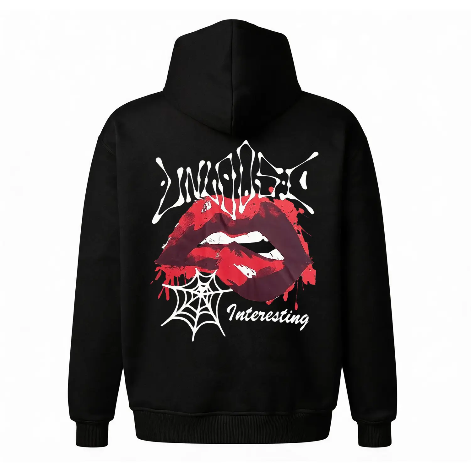 Dark Coquette Lips Graphic Hoodie |   Grunge Alt Back Print Sweatshirt |   "UNKEPT" Metal Font Pullover |   Oversized Unisex Fleece Top |   Edgy Spiderweb Hoodie for Men & Women