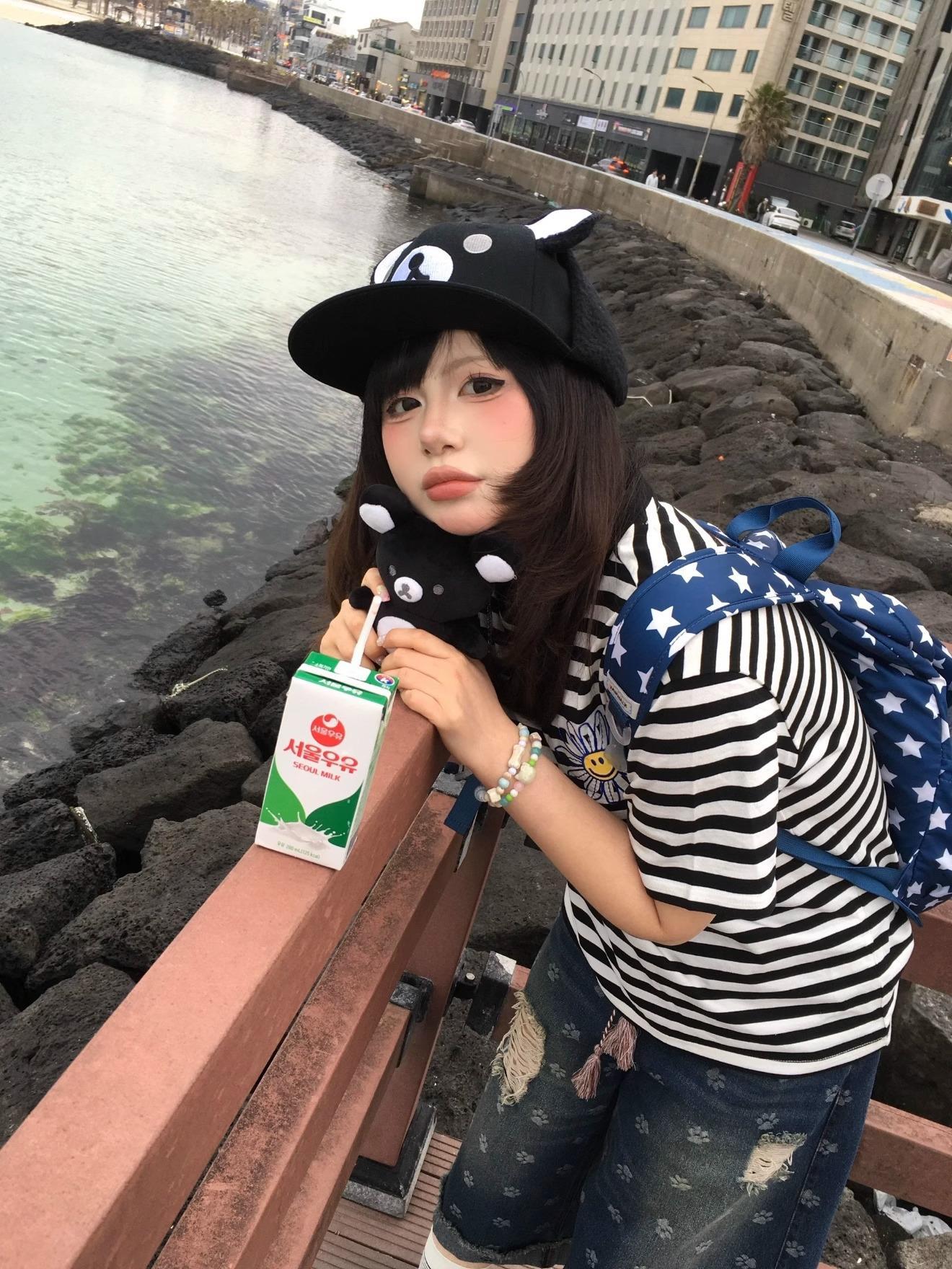 Cute Bear Ears Black Baseball Cap Adjustable Snapback Rilakkuma Inspired Y2k Sweet Cool Gyaru Daily Outfit For Girls Women