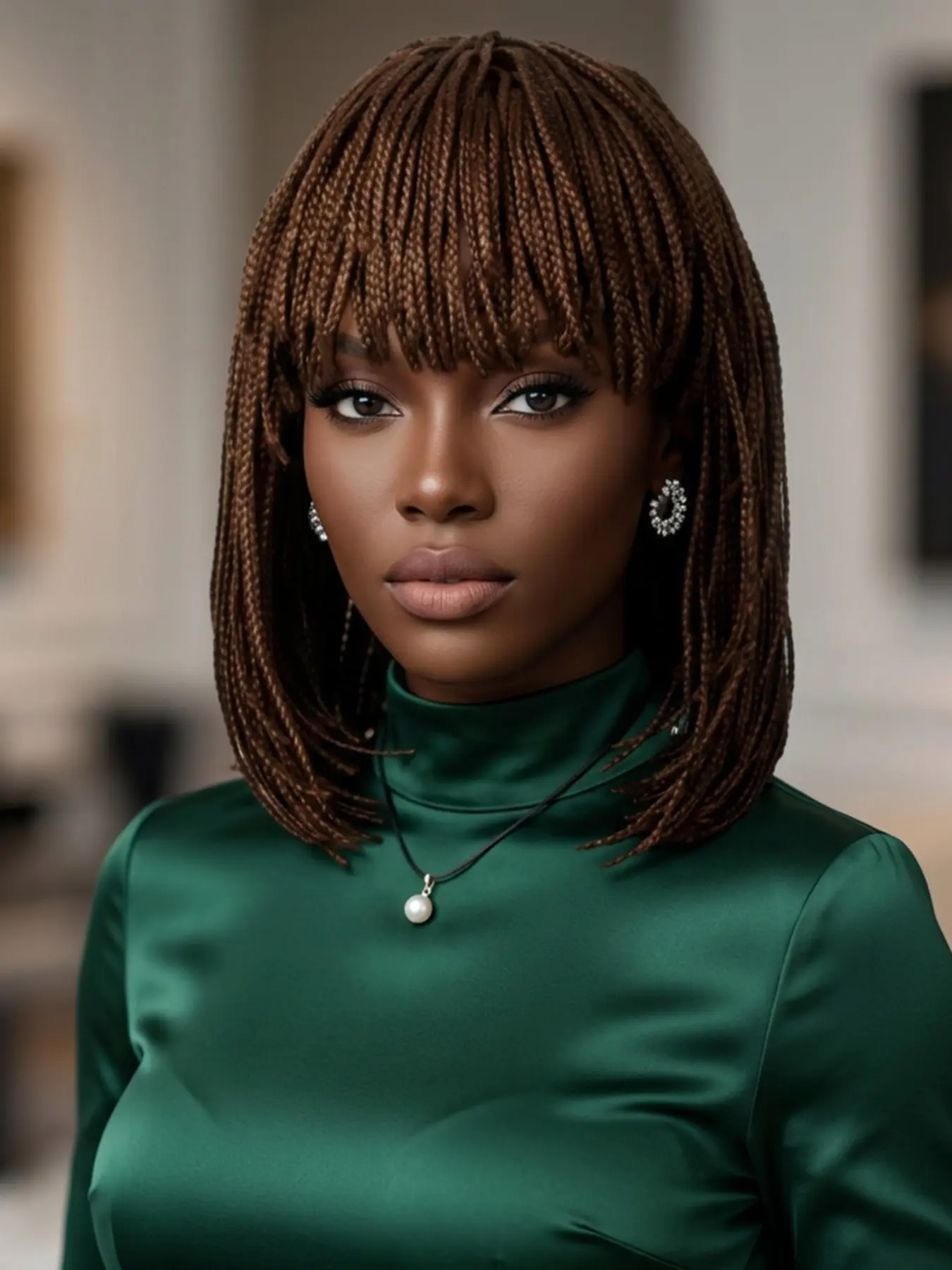 12-Inch African American Braided Wig Cap, Bob Cut Wig, Synthetic High-Temperature Fiber Bob Hairstyle, Elastic Net Hat for Daily and Special Occasions