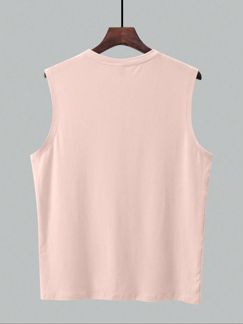 Men's Regular Fit Palm Tree Print Tank Top, Sleeveless Shirt, Casual Sleeveless Round Neck Top for Summer, Fashion Men's Clothes for Beach Vacation, Menswear