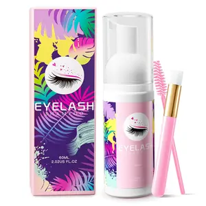 Lash shampoo for Eyelash Extension, 60Ml/2.02 fl.Oz Eyelash Shampoo Kit with Lash Wash Brushes Gentle Lash Extension Cleanser for Professional Salon and Home Eyelash Care