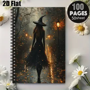 1 Halloween Witch Spiral Notebook, 5.7x8.26 Inch, High-Quality Lined Pages, Durable Binding, Perfect for Halloween Party Notes, Spooky Story Journal, Witchcraft Themed Diary, Ideal Gift for Halloween Enthusiasts and Gothic Lovers [2D] Flat