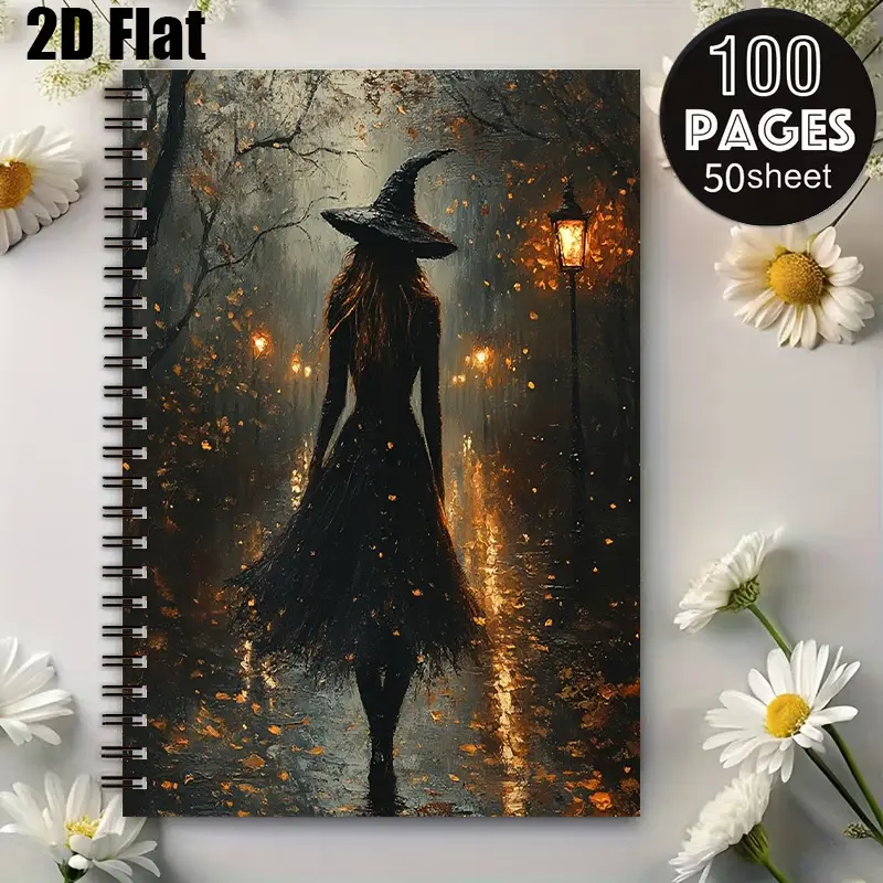 1 Halloween Witch Spiral Notebook, 5.7x8.26 Inch, High-Quality Lined Pages, Durable Binding, Perfect for Halloween Party Notes, Spooky Story Journal, Witchcraft Themed Diary, Ideal Gift for Halloween Enthusiasts and Gothic Lovers [2D] Flat