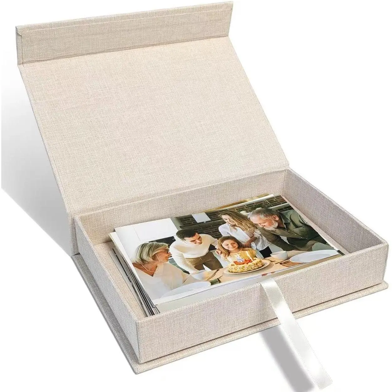 5x7" Archival Photo Storage Box with Lid – Stackable Memory  Organizer for Photos, ,  & Scrapbooking Supplies, Photo Cases and Postcard Keeper Storage Container Box Beige