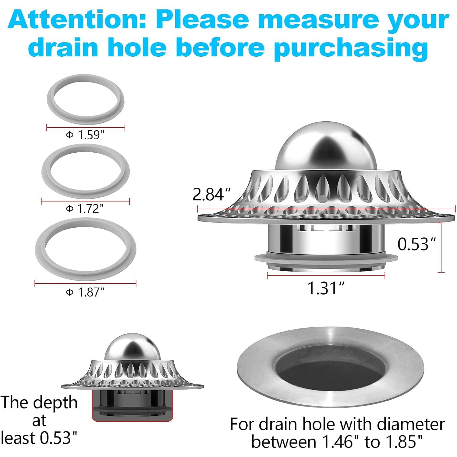 Bathtub Stopper Drain Hair Catcher Replacement 3 in 1 Detachable Pop Up Bathtub Plug with Filter Tub Drain Hair Catcher Anti Clogging Bathroom Strainer Drain Cover for 1.46" to 1.85" Drain Hole