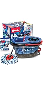 O-Cedar RinseClean Spin Mop & Bucket System + 2 Extra Mop Heads| Clean with Clean Water | Removes 99% of Bacteria