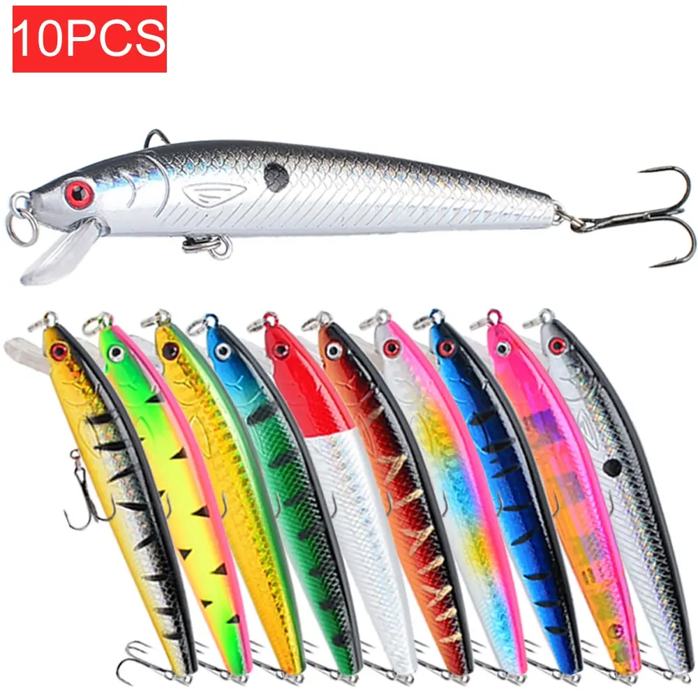 10pcs Premium Minnow Fishing Lure Set, 3.94in/0.34oz Durable ABS Body, for Sea & Carp Fishing