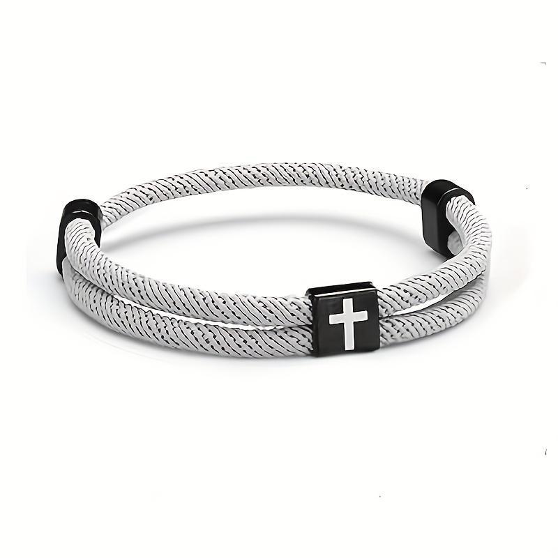 Adjustable Braided Cross-Knot Bracelet for Men Stylish Everyday Wear Ideal Birthday or Anniversary Gift for Boyfriend in White Gray Black & Accents