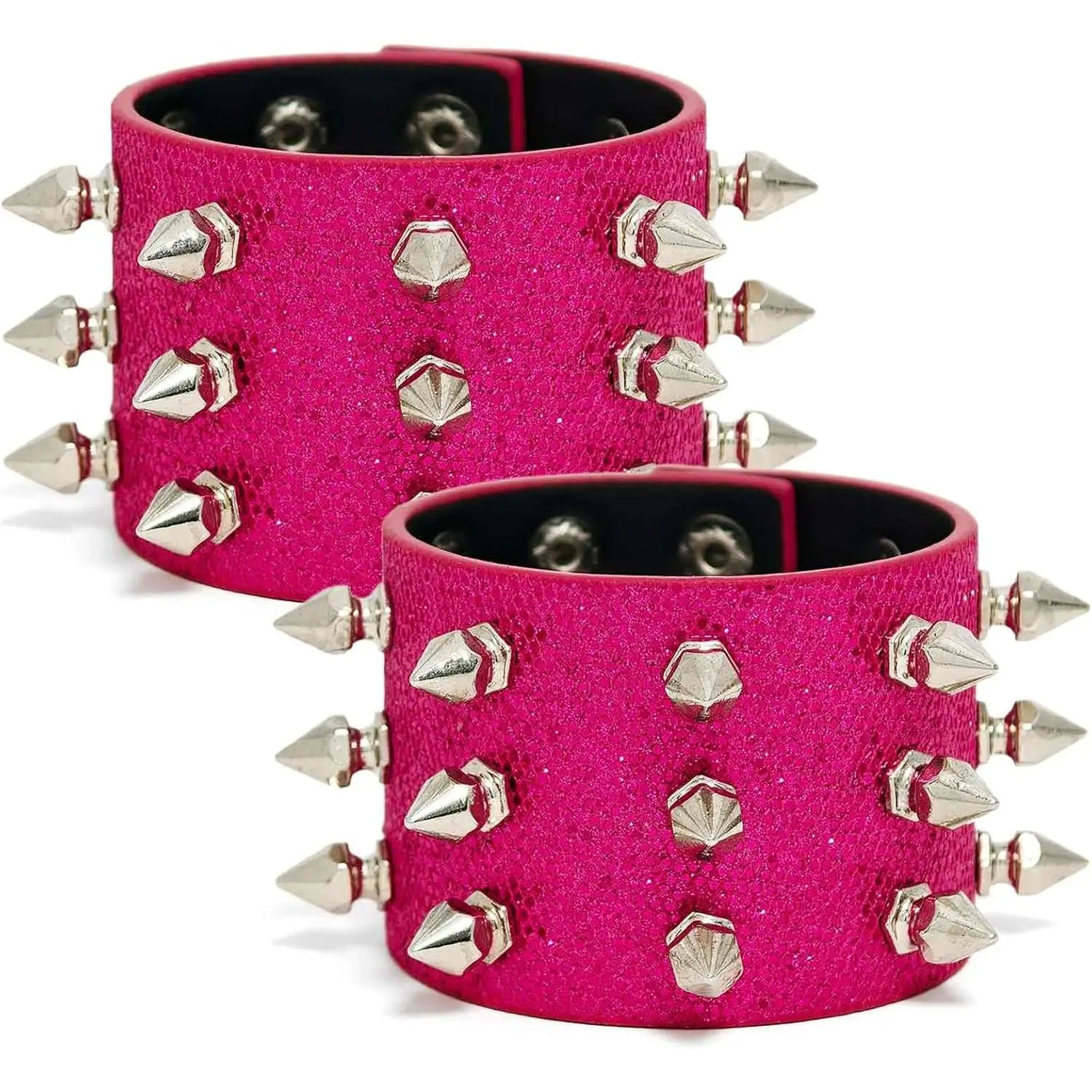 2 count Studded Bracelet Punk Spiked Wristband Goth Wide Strap Leather Bracelets for Men Women