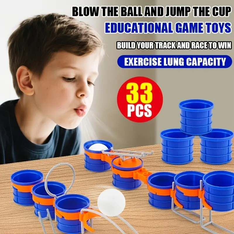 Magic Ball Blowing Game Toy, 33-Piece Set, DIY Track Race, Lung Capacity Training, Interactive Desk Game, Family Party Fun