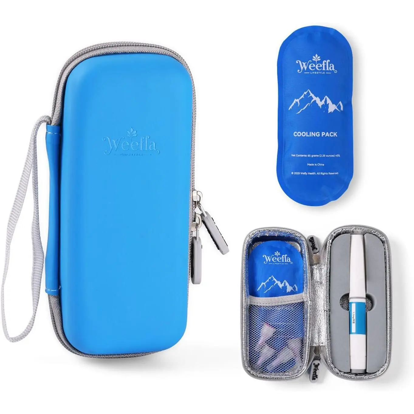 Hard Shell Travel Case for 1 Ozempic Injector Pen & Needles - TSA Approved Cold Pack, Compact Box, Splash-Proof Shell, Easy-to-Use Home Organizer Storage Bag for Travel & Daily Use (Blue)