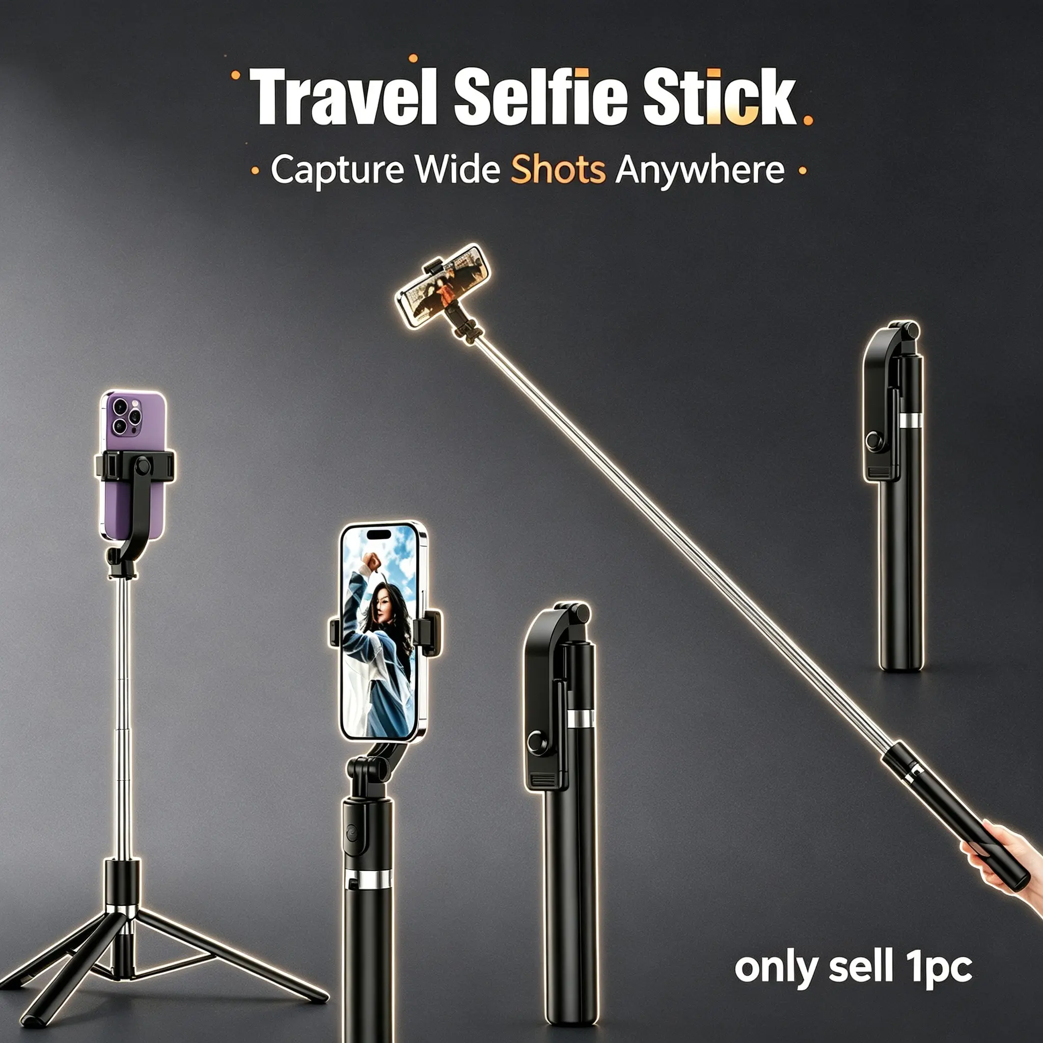 170cm Selfie Stick Tripod Compatible with Sports Cameras, Portable Live Streaming Photo Stand, R1l Model, Battery Included