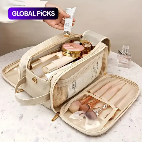 Large-Capacity Makeup Bag, Cosmetic Pouches, 1-Count Portable Cosmetic Storage Bag, Zipper Makeup Accessories Organizer Pouch with Multiple Compartments, Waterproof Versatile Storage Bag for Travel, Outings and Daily Use #GLOBAL PICKS